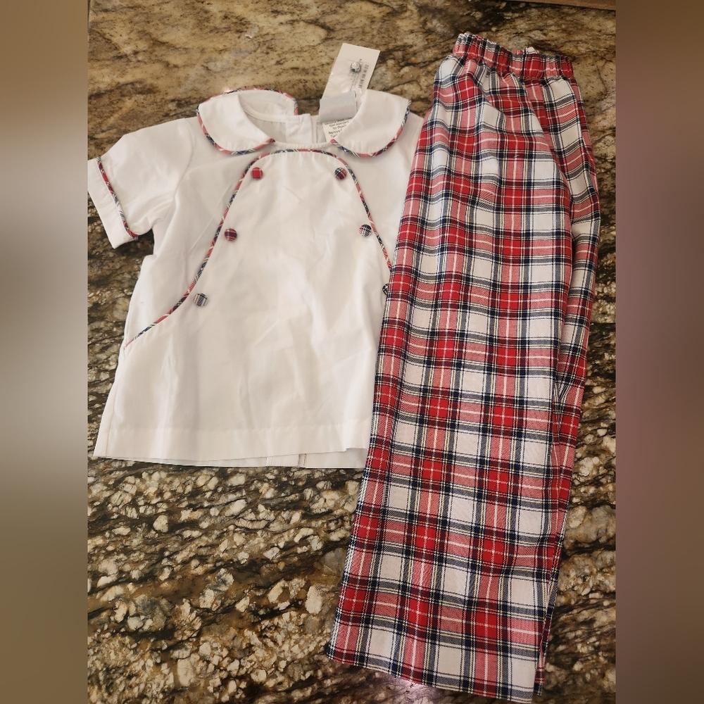 Plaid Red and White Kids Set